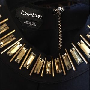 BEBE gold & black bling halter peplum top size S